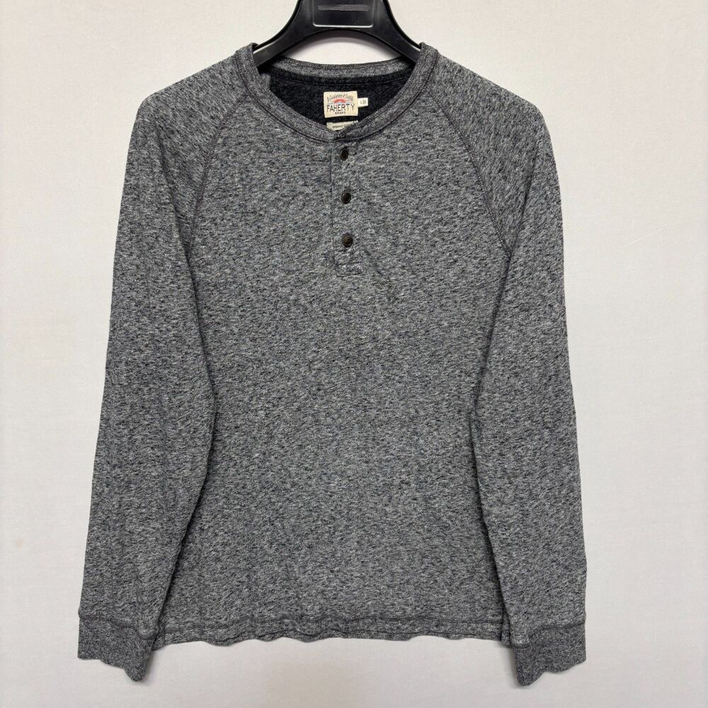 Faherty Men Long Sleeve Thermal Henley Shirt Tee Top Size Large Gray C136 -3